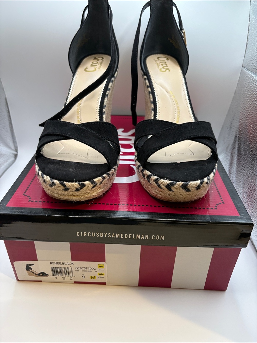 Circus by Sam Edelman Black Suede Espadrille Wedge Sandals